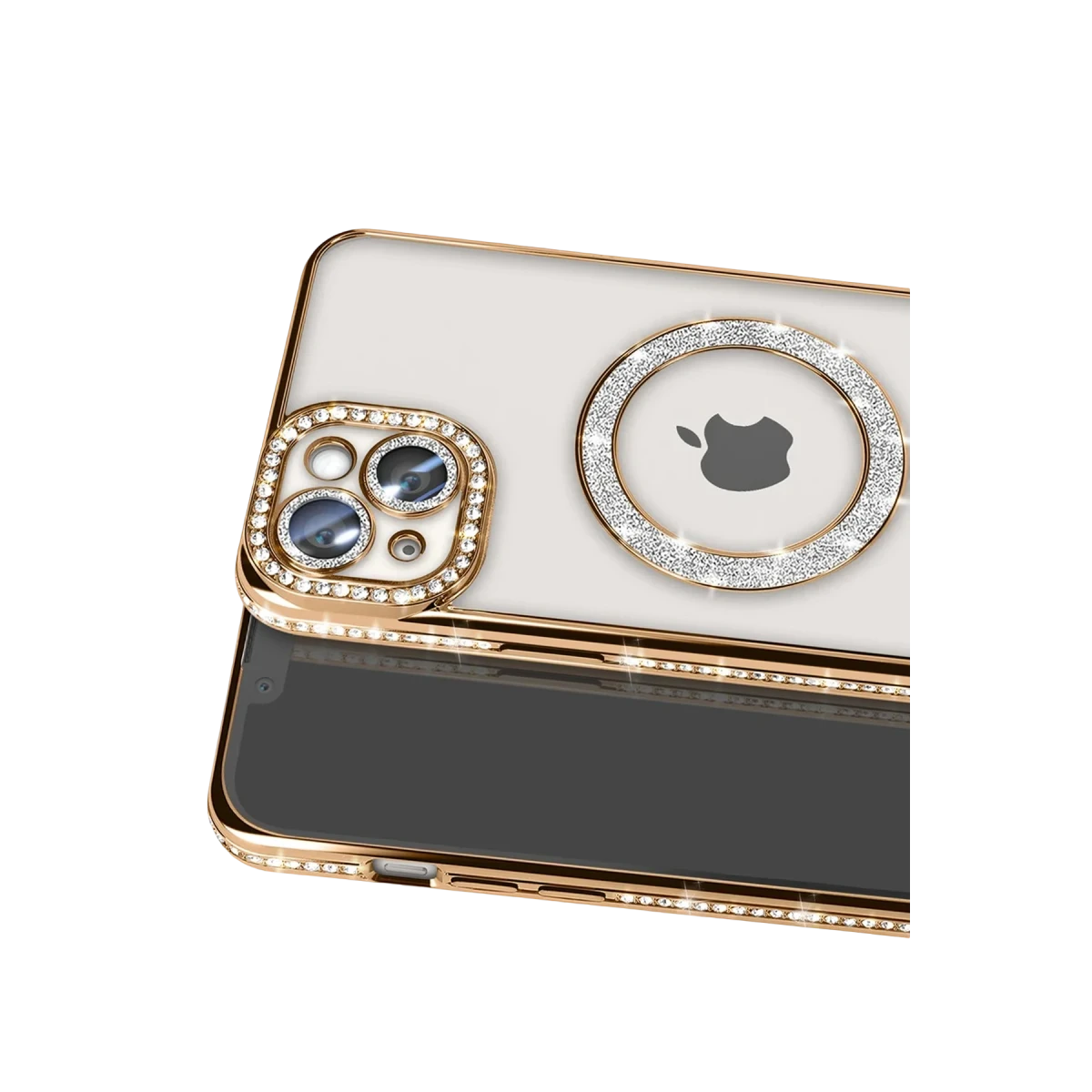 Apple iPhone 14 Kılıf Joke Simli Magneticsafe Kılıf - Gold
