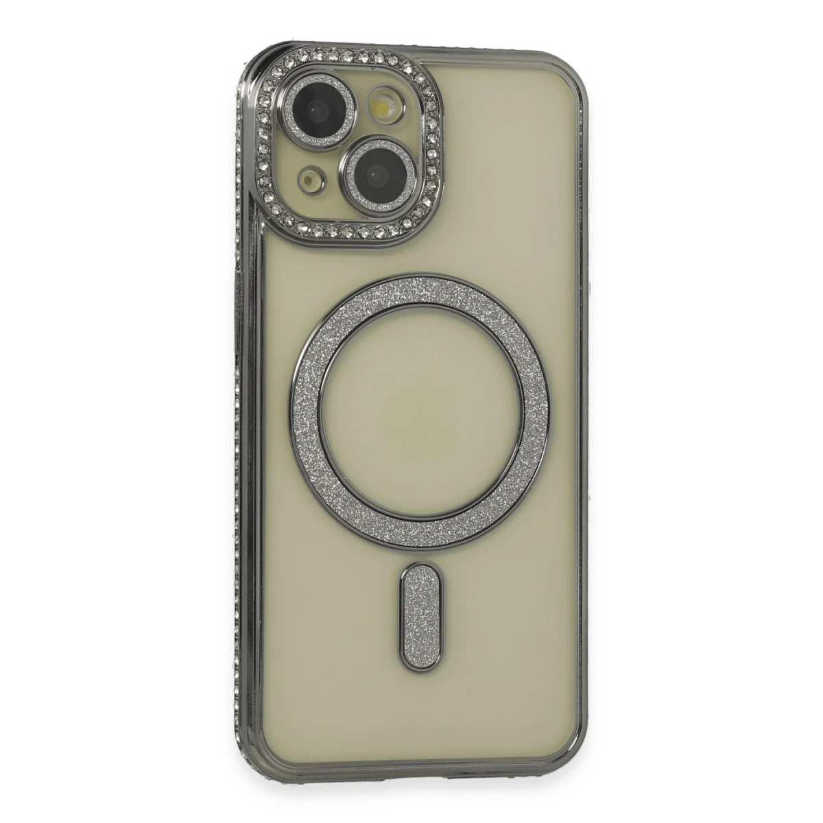 Apple iPhone 14 Kılıf Joke Simli Magneticsafe Kılıf - Gri