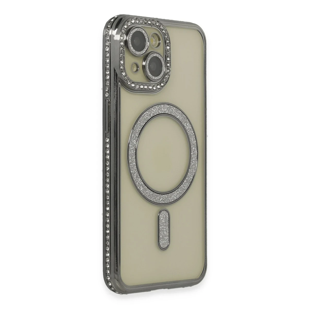Apple iPhone 14 Kılıf Joke Simli Magneticsafe Kılıf - Gri