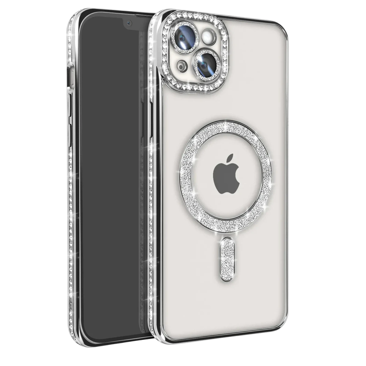 Apple iPhone 14 Kılıf Joke Simli Magneticsafe Kılıf - Gümüş