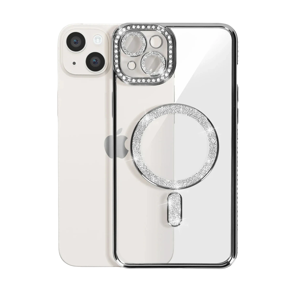 Apple iPhone 14 Kılıf Joke Simli Magneticsafe Kılıf - Gümüş