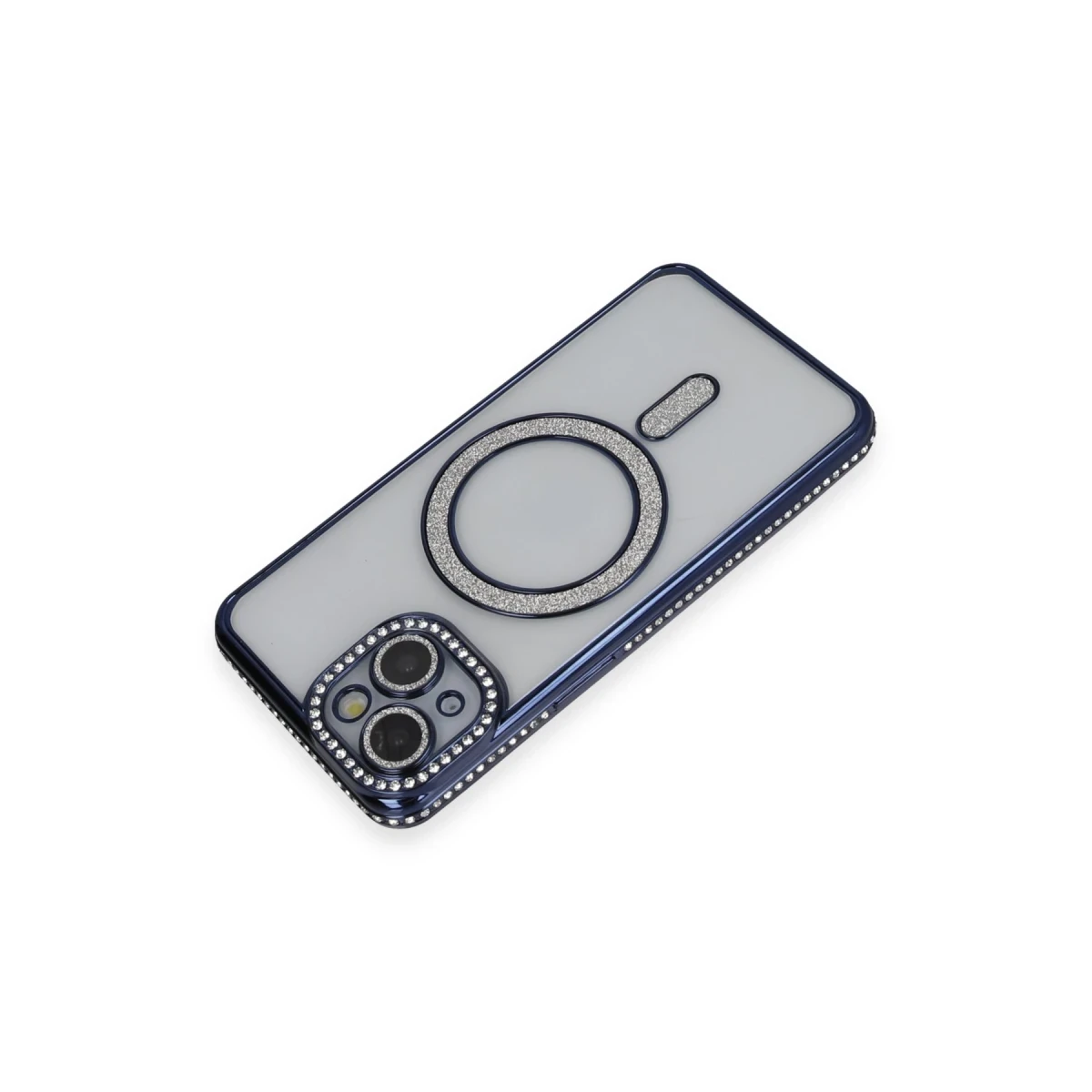 Apple iPhone 14 Kılıf Joke Simli Magneticsafe Kılıf - Lacivert