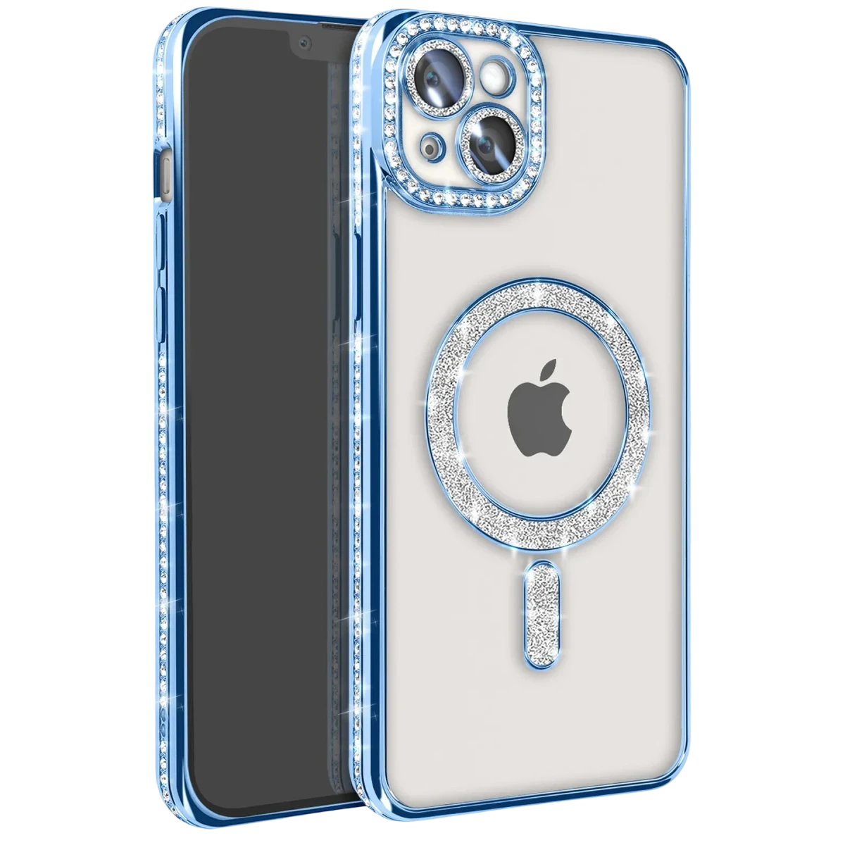 Apple iPhone 14 Kılıf Joke Simli Magneticsafe Kılıf - Mavi
