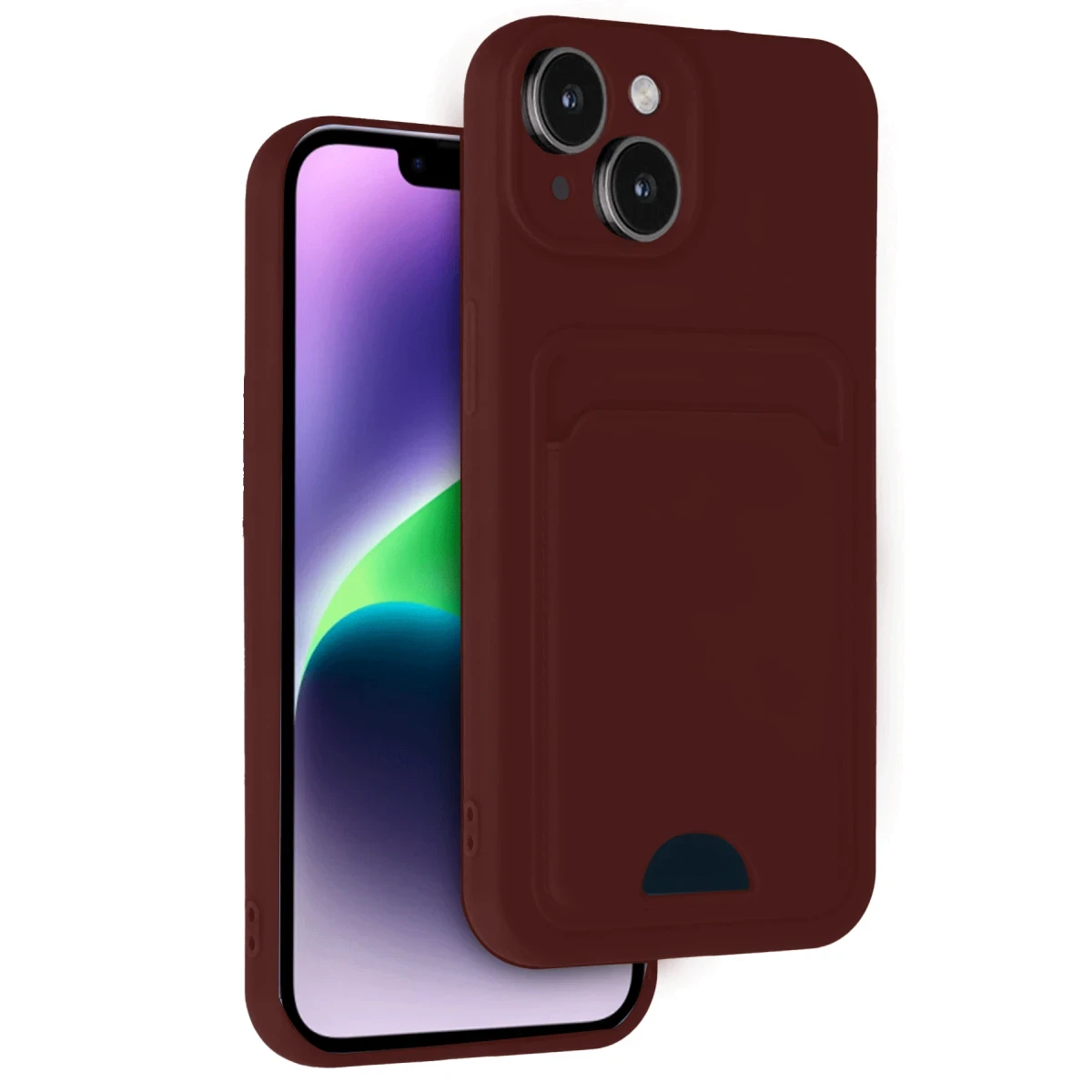 Apple iPhone 14 Kılıf Kelvin Kartvizitli Silikon - Bordo