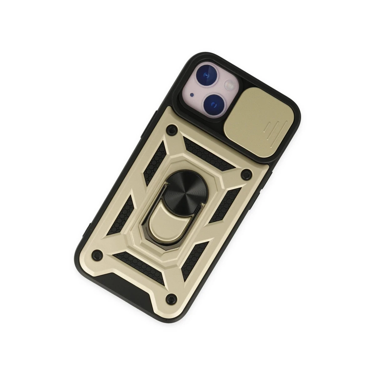 Apple iPhone 14 Kılıf Pars Lens Yüzüklü Silikon - Gold