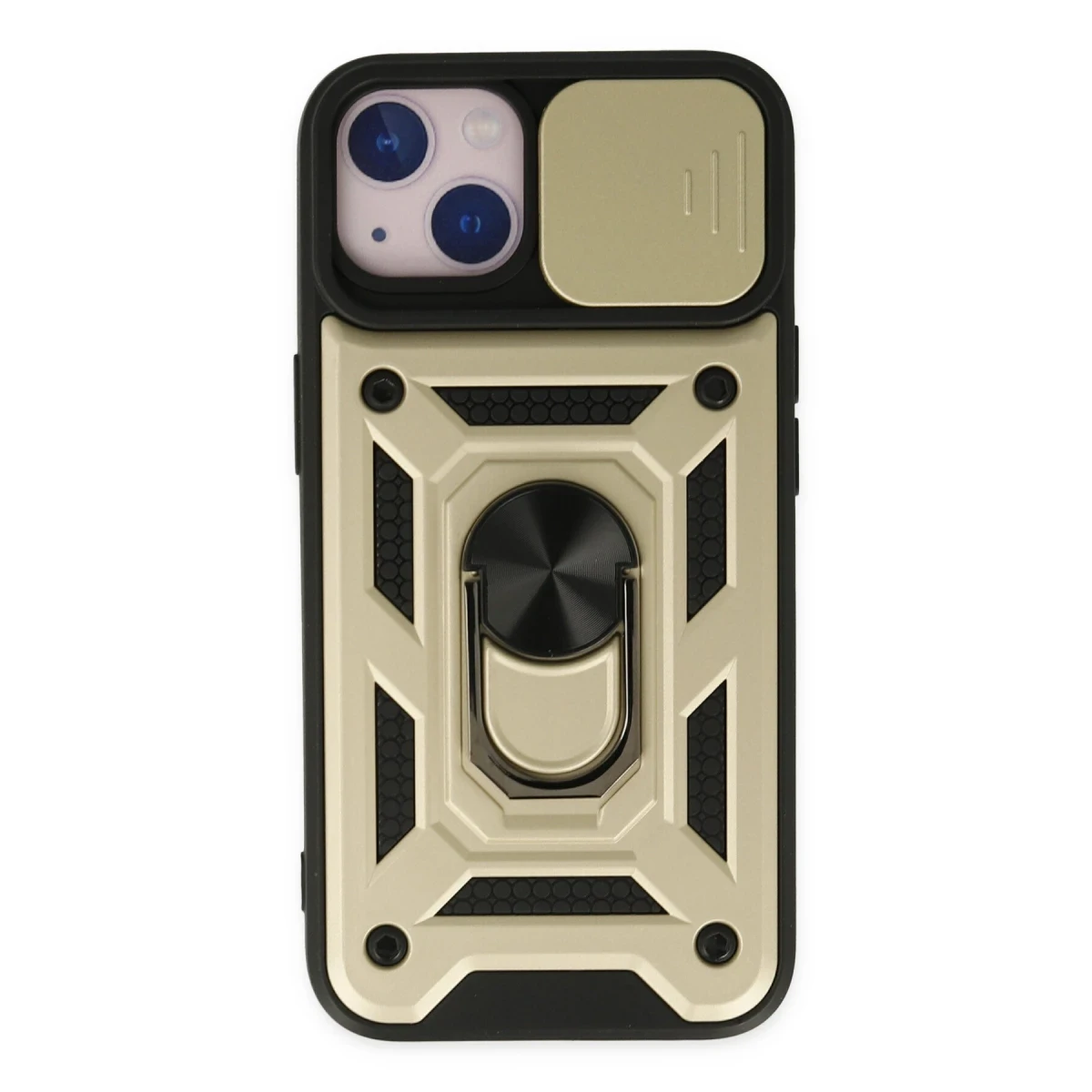 Apple iPhone 14 Kılıf Pars Lens Yüzüklü Silikon - Gold