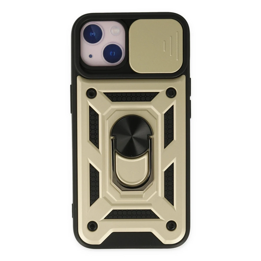 Apple iPhone 14 Kılıf Pars Lens Yüzüklü Silikon - Gold