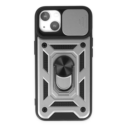 Apple iPhone 14 Kılıf Pars Lens Yüzüklü Silikon - Gümüş