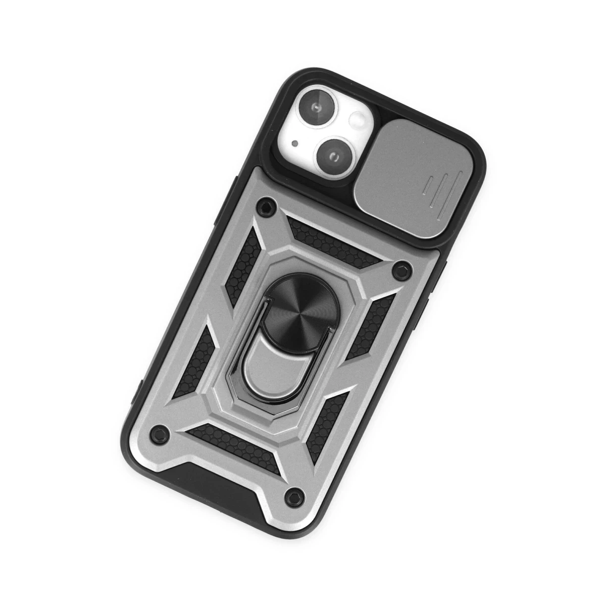 Apple iPhone 14 Kılıf Pars Lens Yüzüklü Silikon - Gümüş
