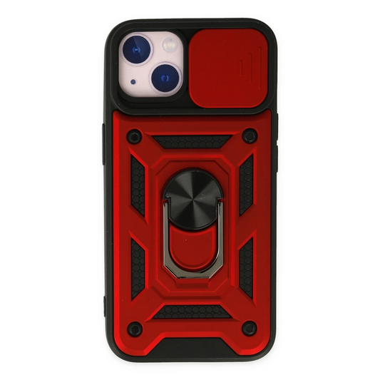 Apple iPhone 14 Kılıf Pars Lens Yüzüklü Silikon - Kırmızı