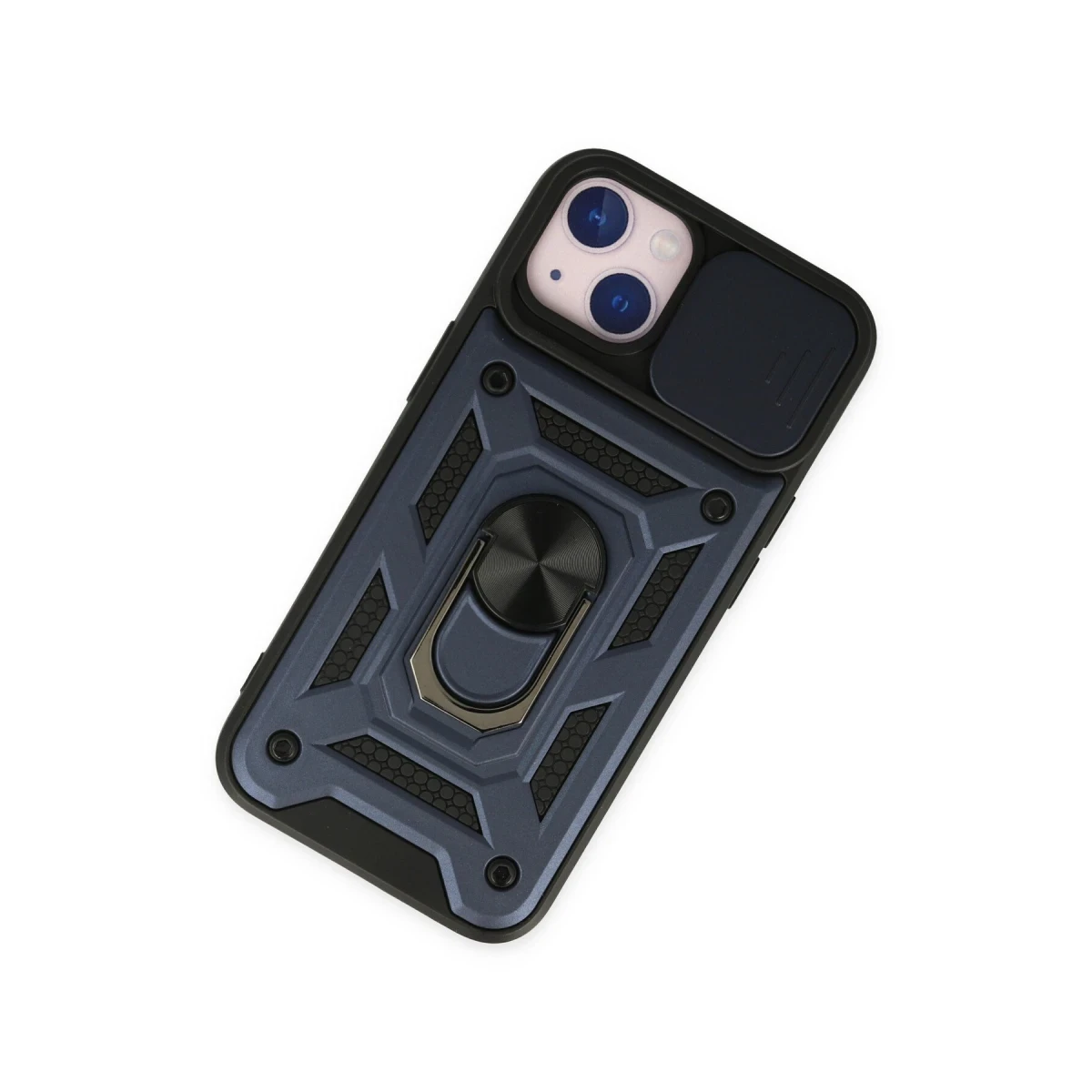Apple iPhone 14 Kılıf Pars Lens Yüzüklü Silikon - Lacivert