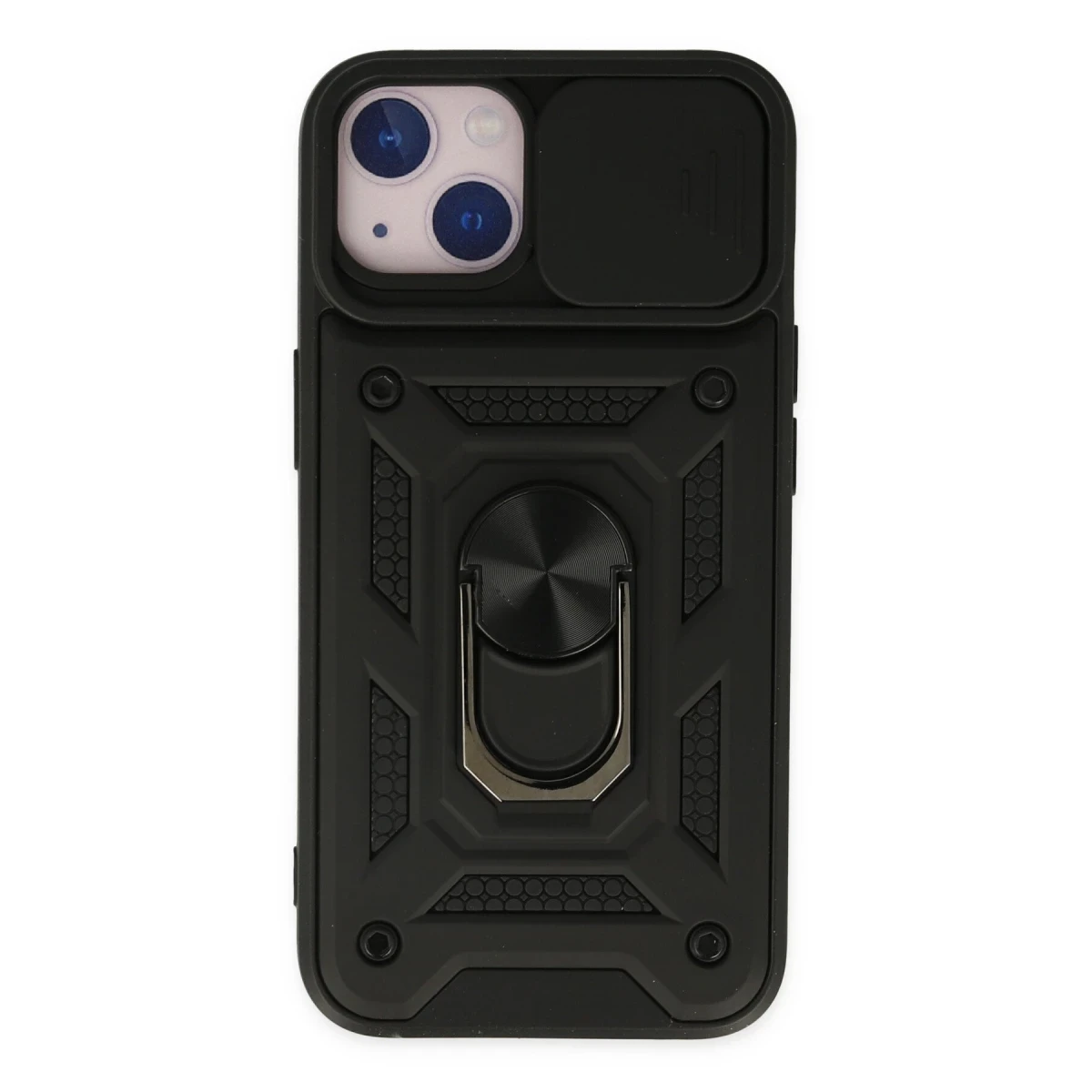 Apple iPhone 14 Kılıf Pars Lens Yüzüklü Silikon - Siyah