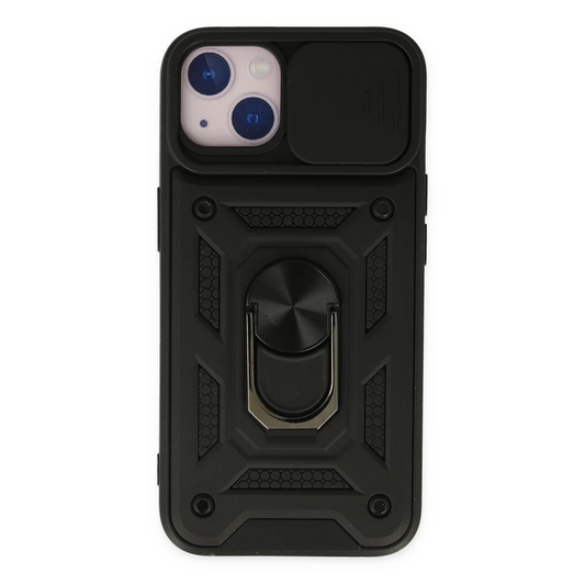 Apple iPhone 14 Kılıf Pars Lens Yüzüklü Silikon - Siyah