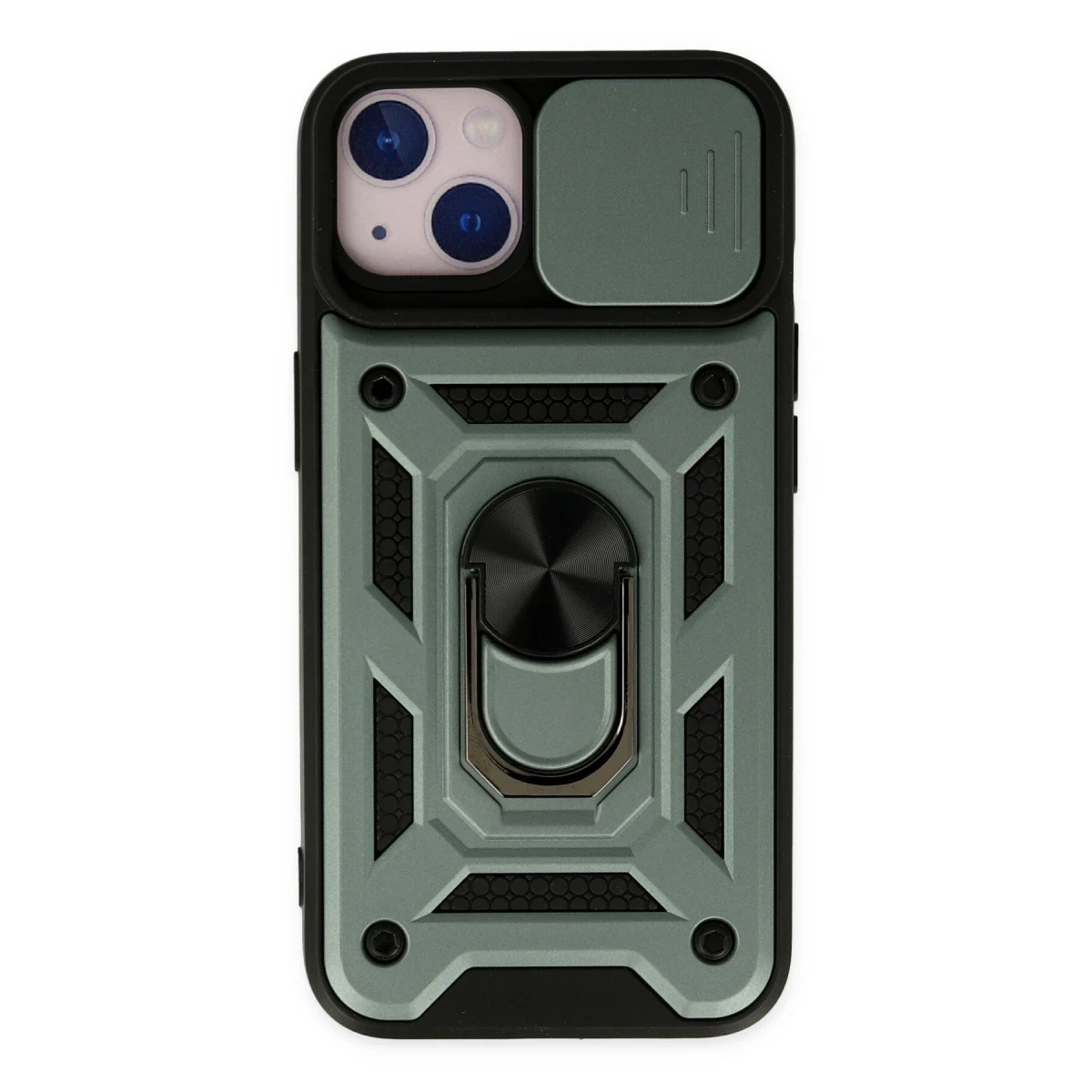 Apple iPhone 14 Kılıf Pars Lens Yüzüklü Silikon - Yeşil