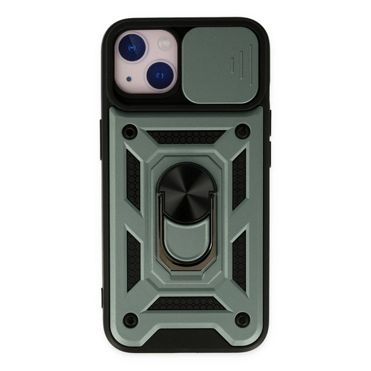 Apple iPhone 14 Kılıf Pars Lens Yüzüklü Silikon - Yeşil