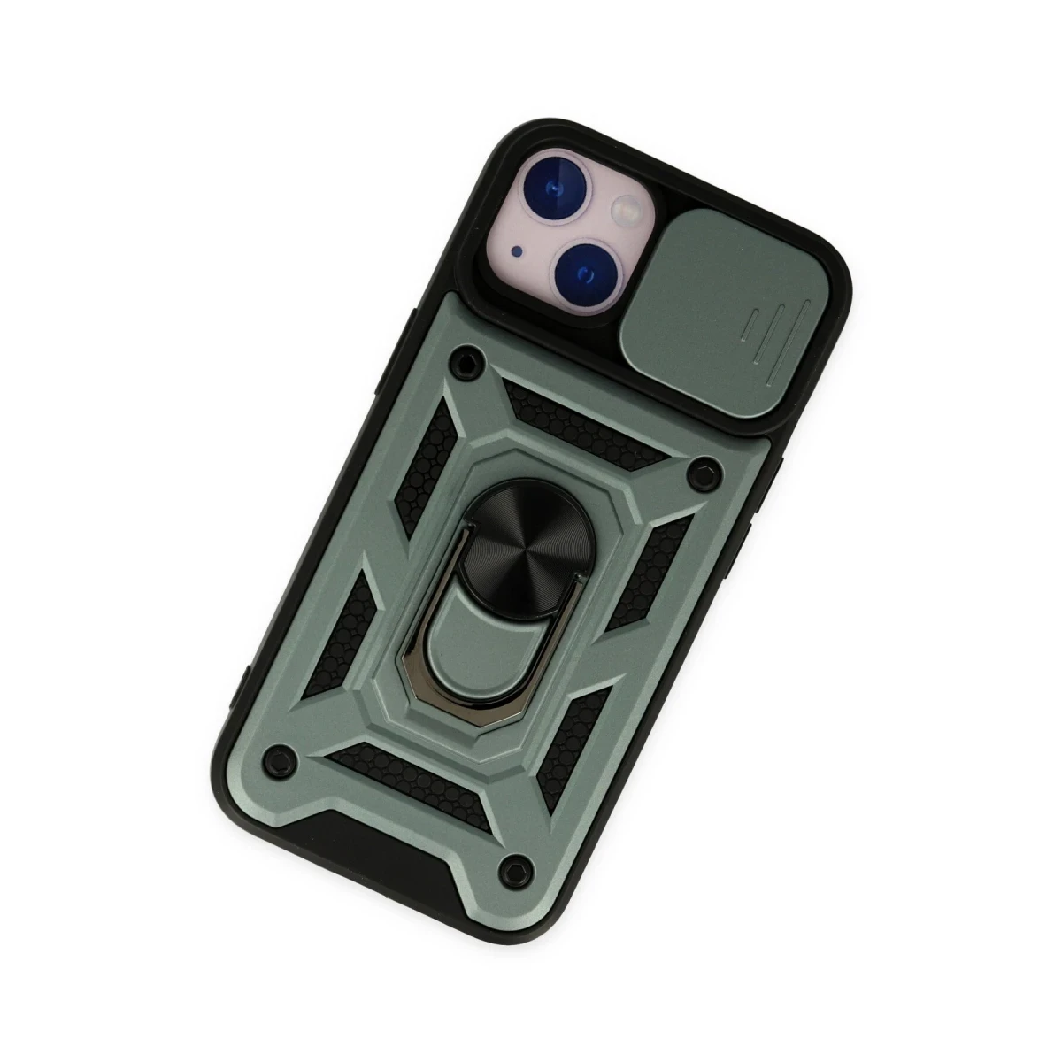 Apple iPhone 14 Kılıf Pars Lens Yüzüklü Silikon - Yeşil