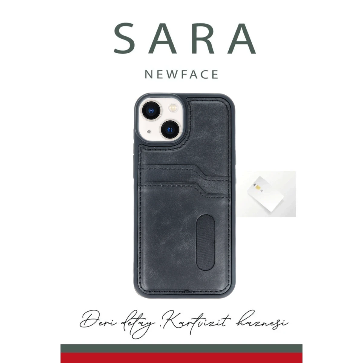 Apple iPhone 14 Kılıf Sara Kartvizitli Deri Kılıf - Lacivert
