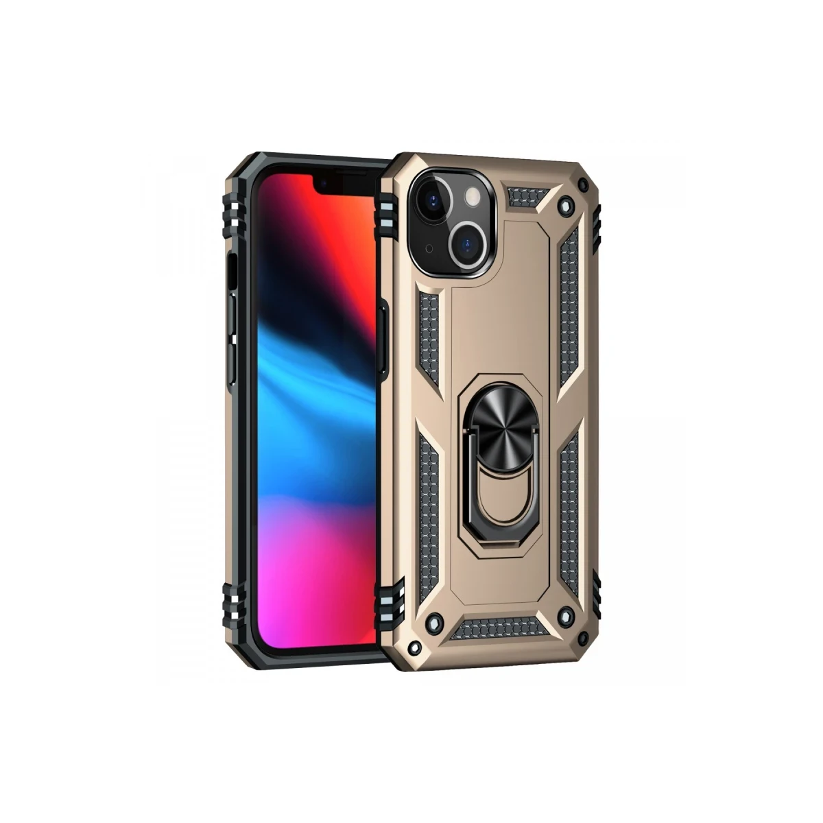 Apple iPhone 14 Kılıf Sofya Yüzüklü Silikon Kapak - Gold