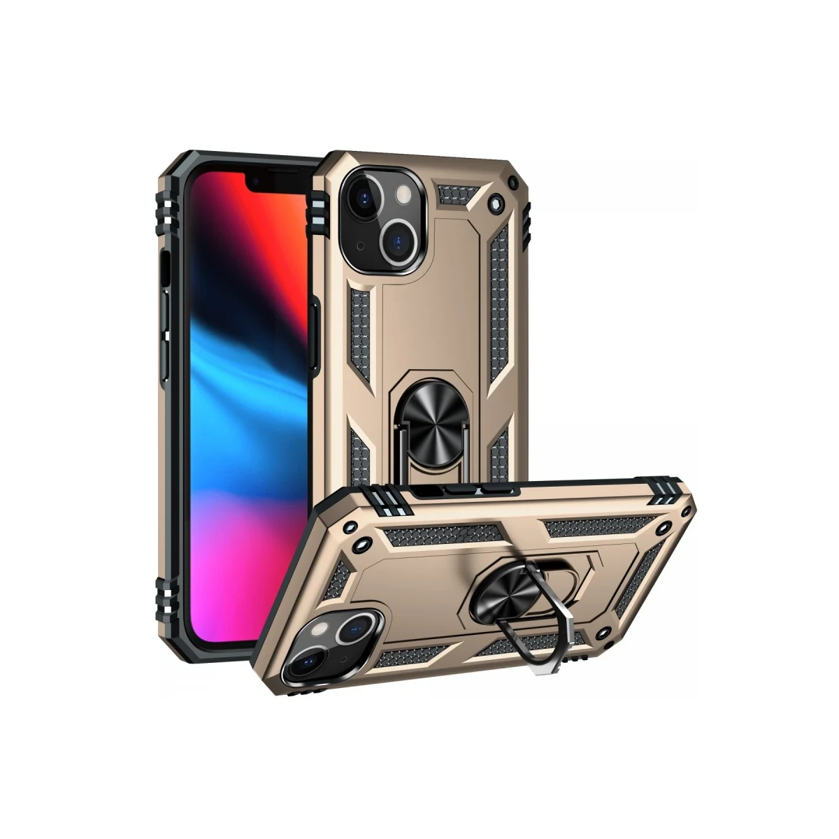 Apple iPhone 14 Kılıf Sofya Yüzüklü Silikon Kapak - Gold