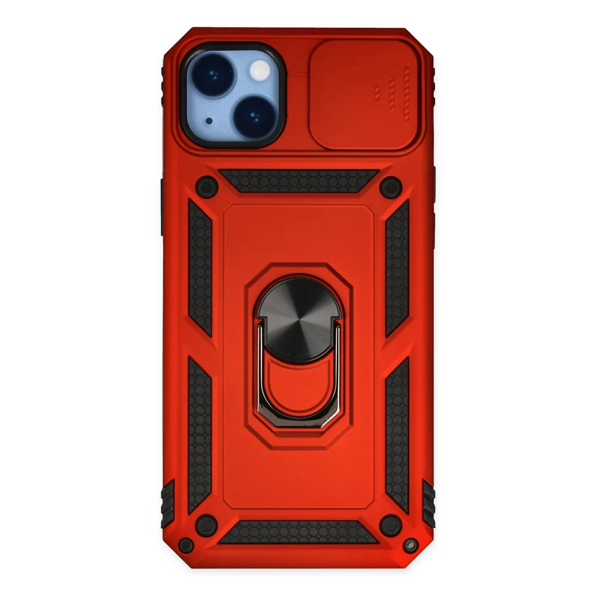 Apple iPhone 14 Plus Kılıf Pars Lens Yüzüklü Silikon - Kırmızı