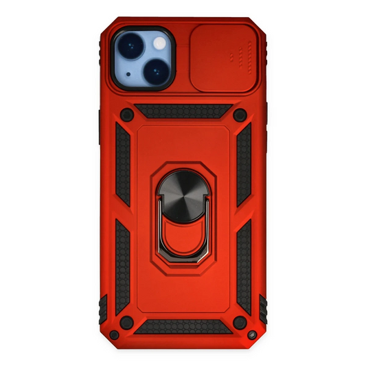 Apple iPhone 14 Plus Kılıf Pars Lens Yüzüklü Silikon - Kırmızı