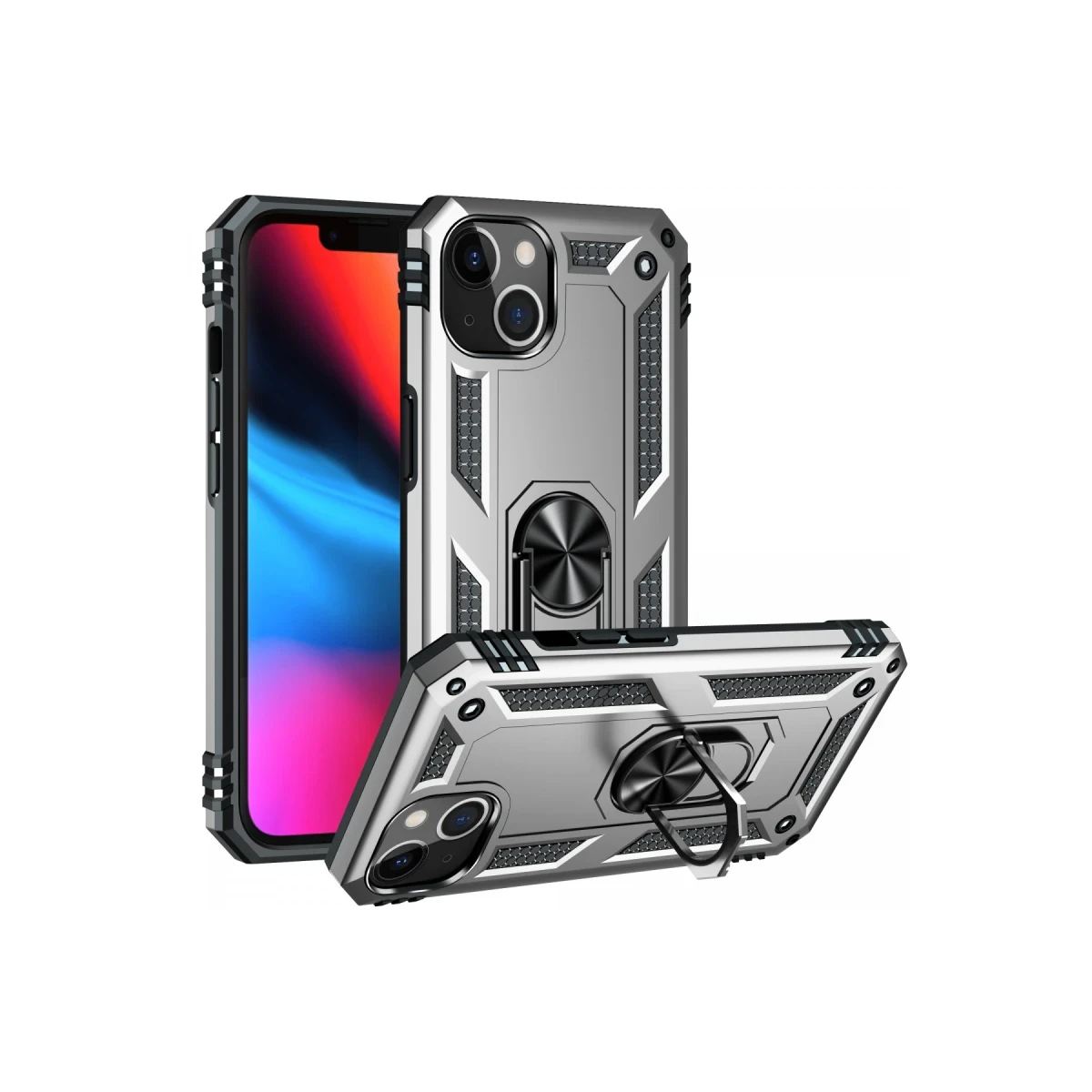 Apple iPhone 14 Plus Kılıf Sofya Yüzüklü Silikon Kapak - Gümüş