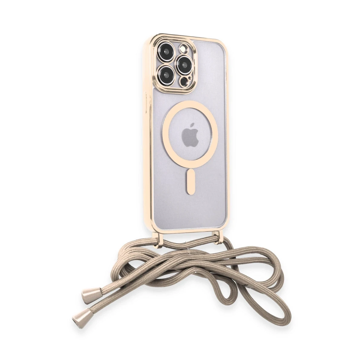 Apple iPhone 14 Pro Kılıf Divo Lazer Askılı Magsafe Kapak - Gold