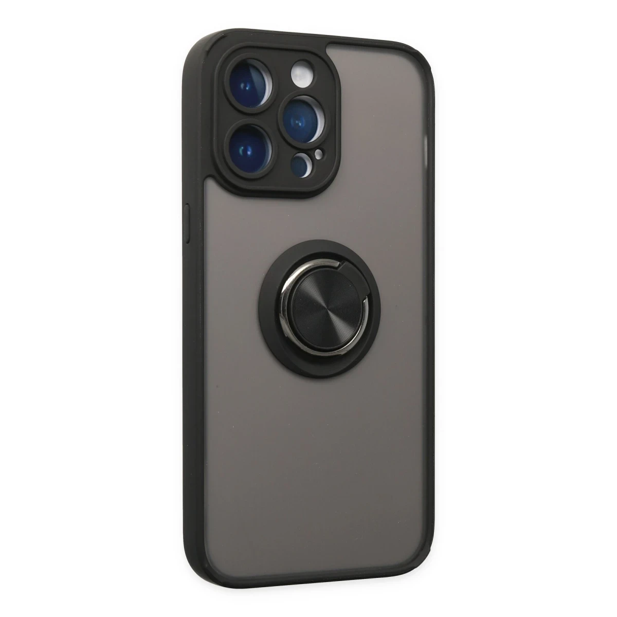 Apple iPhone 14 Pro Kılıf Montreal Yüzüklü Silikon Kapak - Siyah