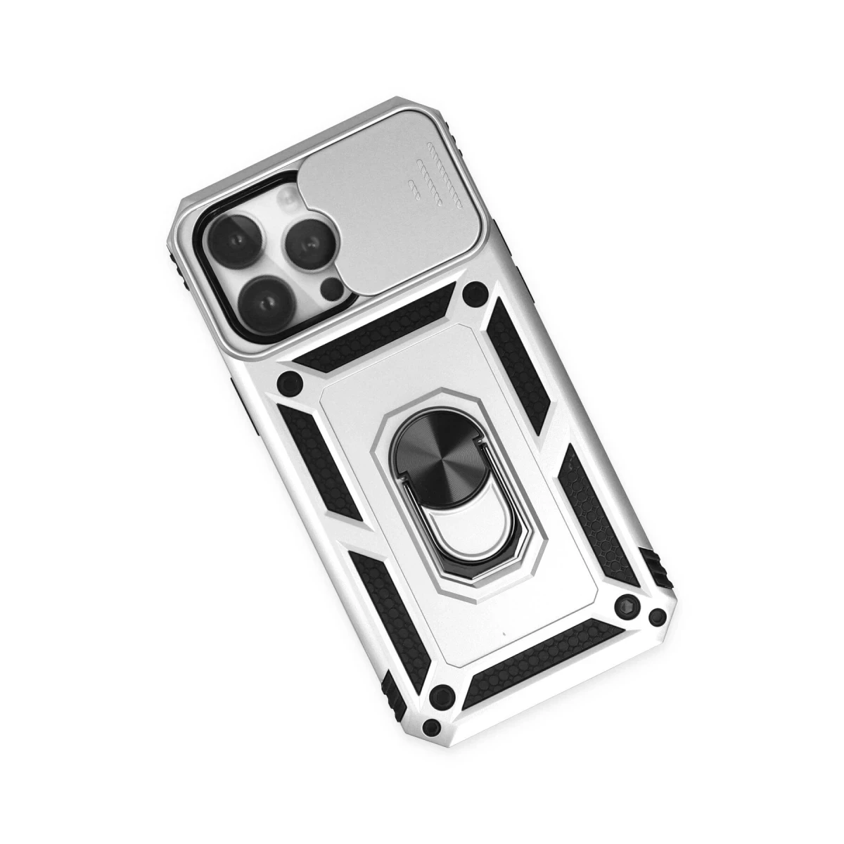 Apple iPhone 14 Pro Kılıf Pars Lens Yüzüklü Silikon - Gümüş