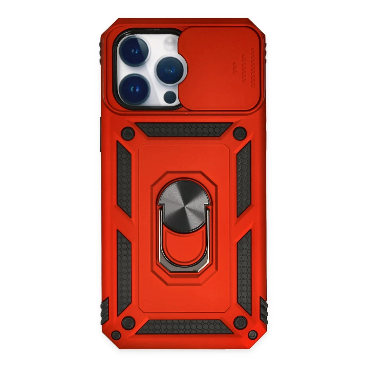Apple iPhone 14 Pro Kılıf Pars Lens Yüzüklü Silikon - Kırmızı