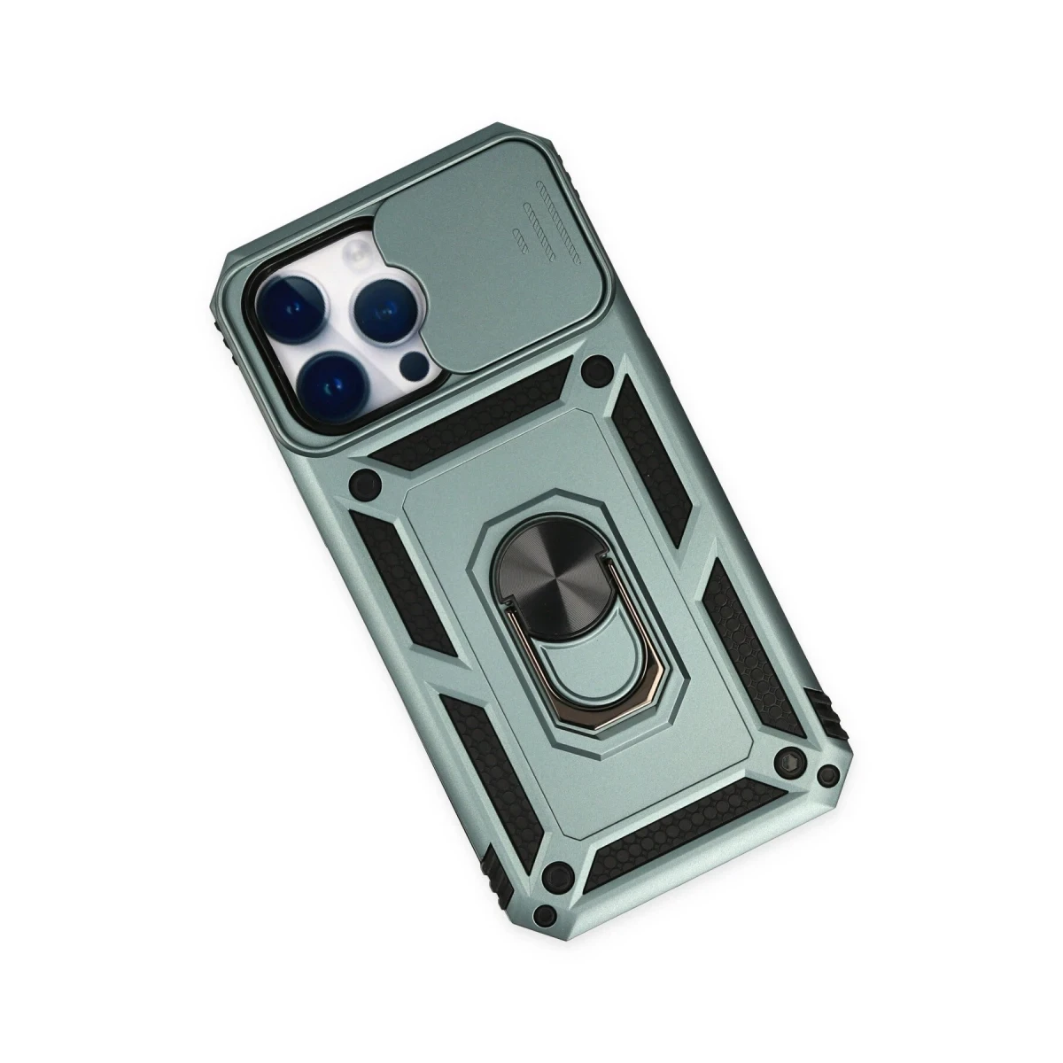 Apple iPhone 14 Pro Kılıf Pars Lens Yüzüklü Silikon - Yeşil