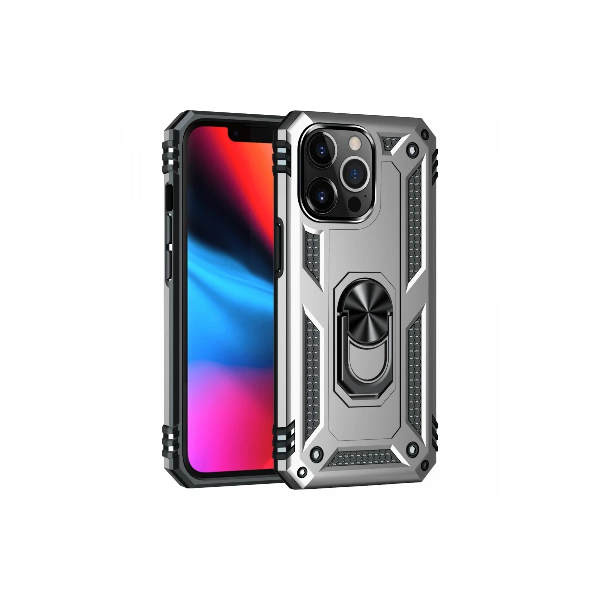 Apple iPhone 14 Pro Kılıf Sofya Yüzüklü Silikon Kapak - Gümüş