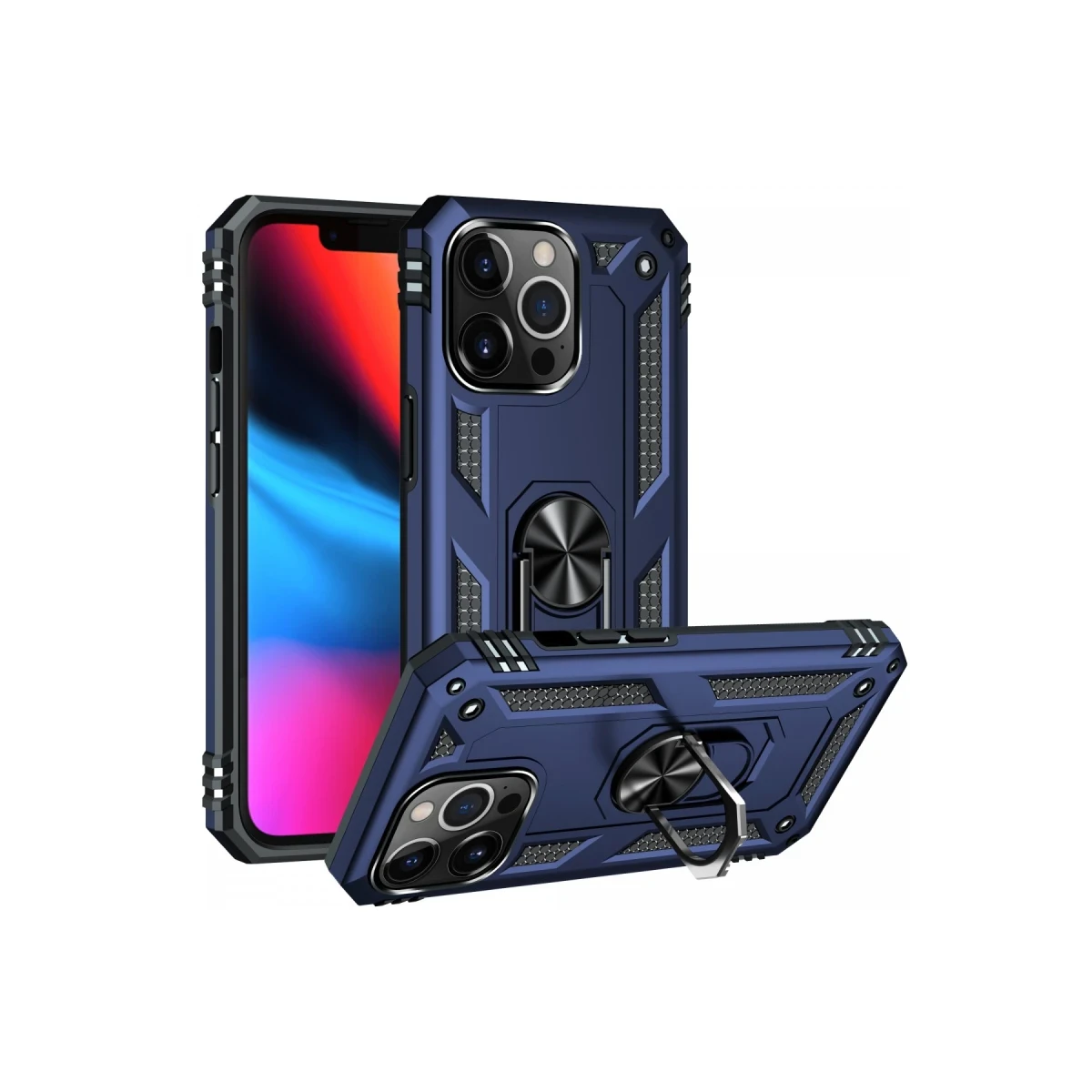 Apple iPhone 14 Pro Kılıf Sofya Yüzüklü Silikon Kapak - Lacivert