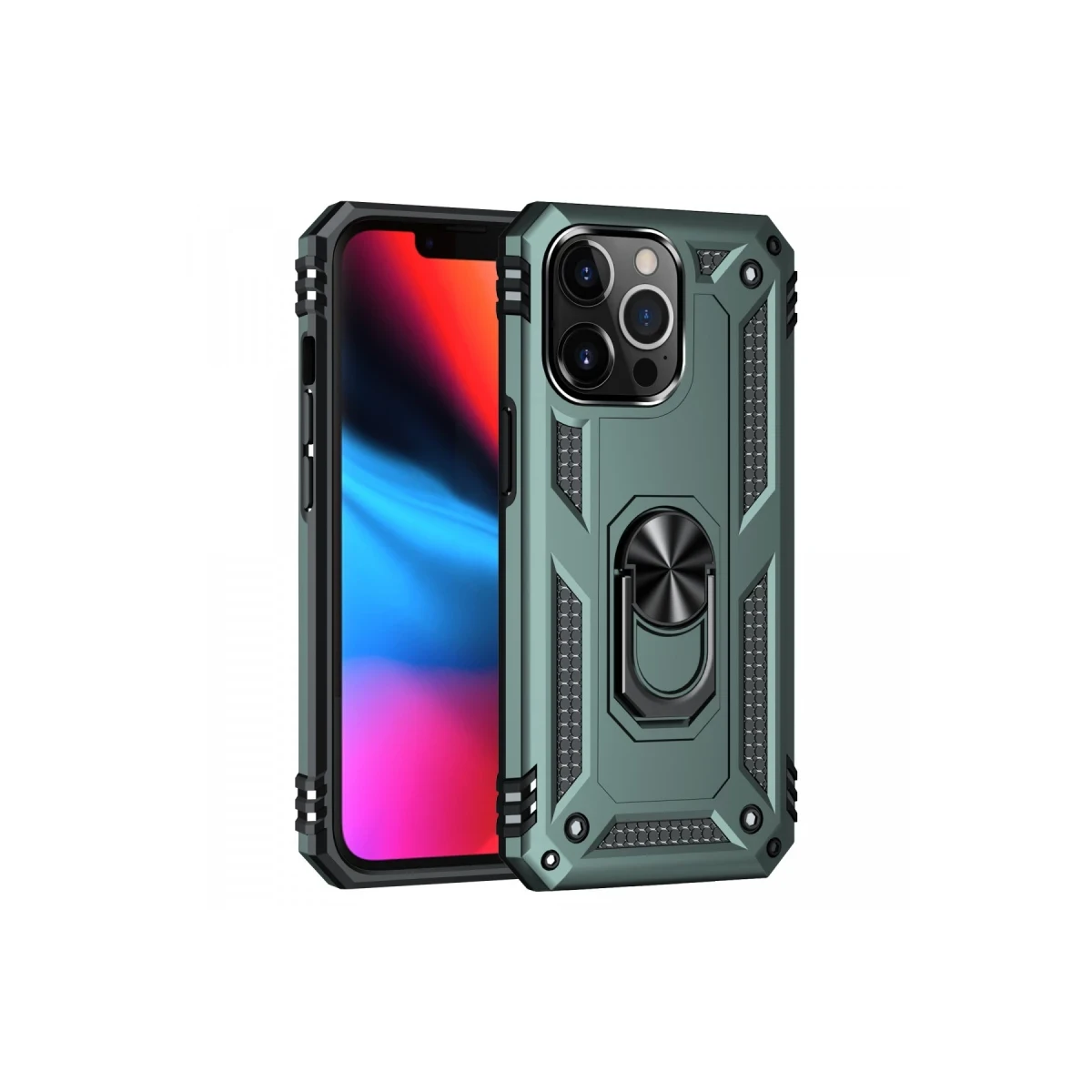 Apple iPhone 14 Pro Kılıf Sofya Yüzüklü Silikon Kapak - Yeşil