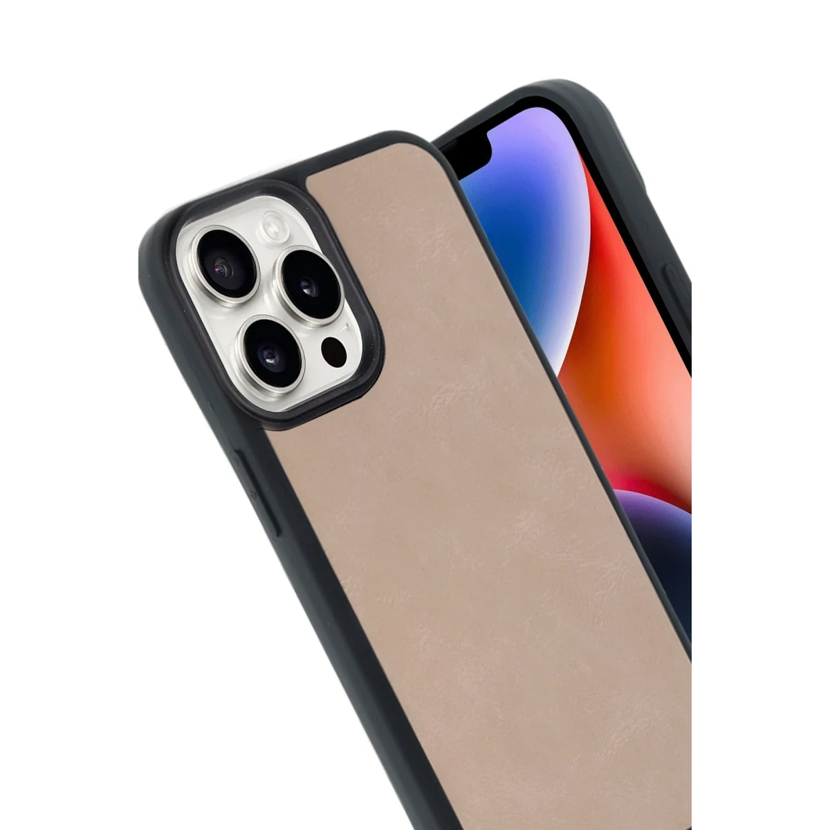 Apple iPhone 14 Pro Max Kılıf Aras Deri Kapak - Pudra