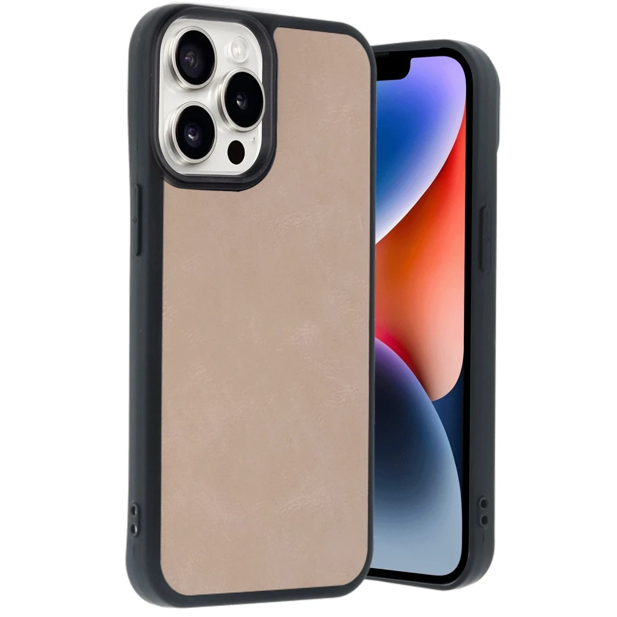Apple iPhone 14 Pro Max Kılıf Aras Deri Kapak - Pudra
