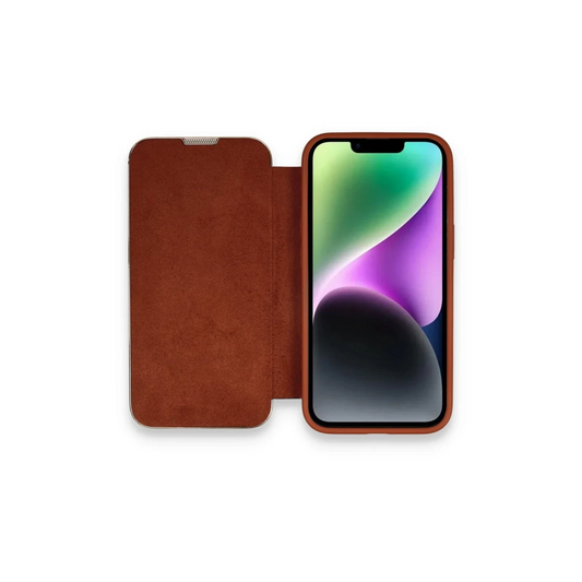 Apple iPhone 14 Pro Max Kılıf Dolpin Kapaklı - Kahverengi
