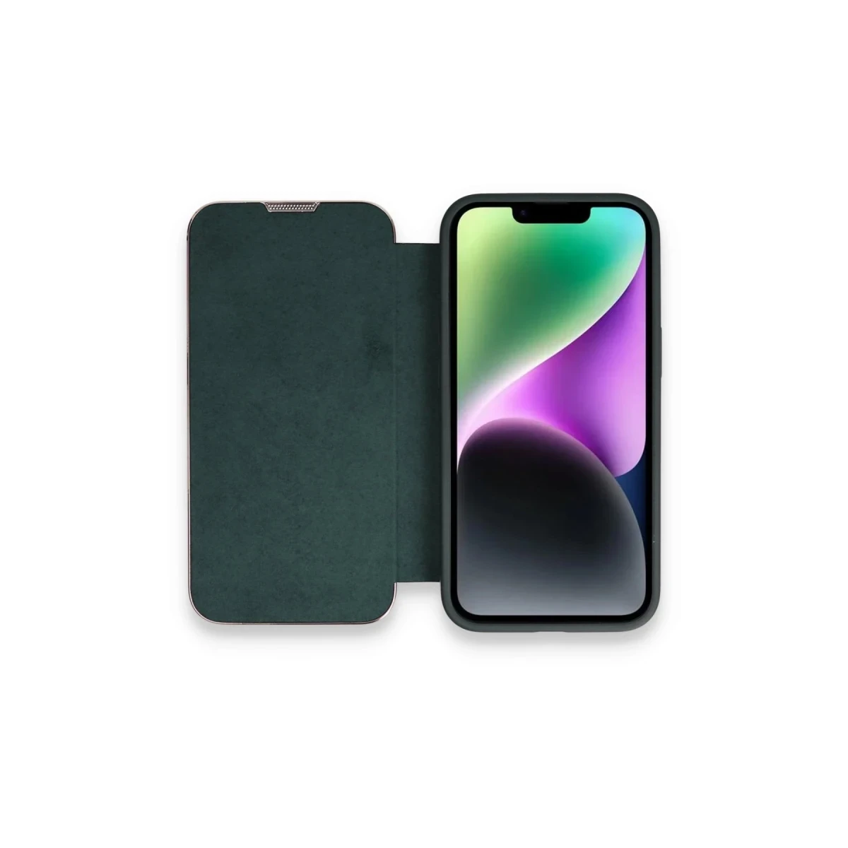 Apple iPhone 14 Pro Max Kılıf Dolpin Kapaklı - Koyu Yeşil