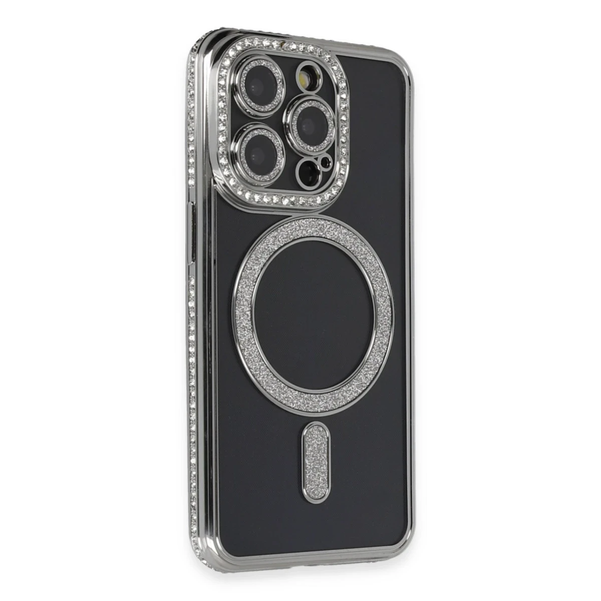 Apple iPhone 14 Pro Max Kılıf Joke Simli Magneticsafe Kılıf - Gri