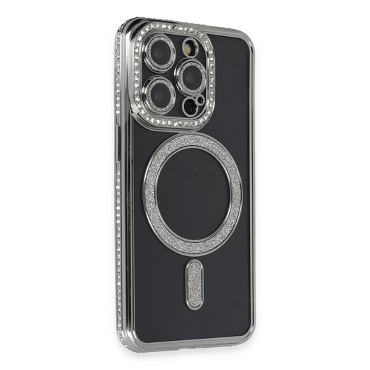 Apple iPhone 14 Pro Max Kılıf Joke Simli Magneticsafe Kılıf - Gri
