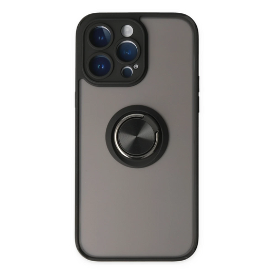 Apple iPhone 14 Pro Max Kılıf Montreal Yüzüklü Silikon Kapak - Siyah