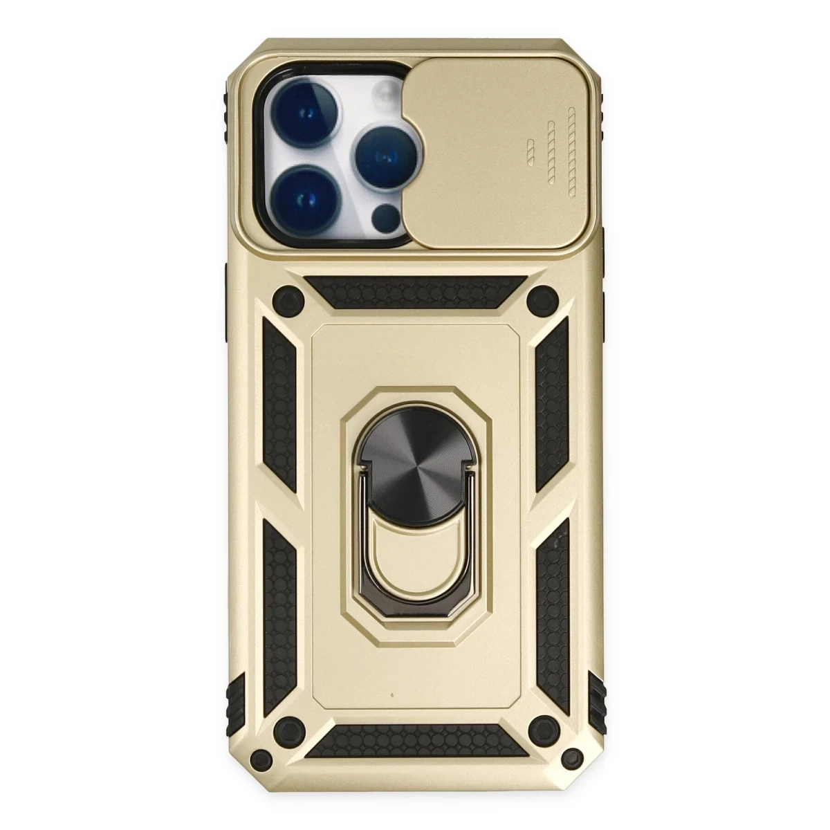 Apple iPhone 14 Pro Max Kılıf Pars Lens Yüzüklü Silikon - Gold