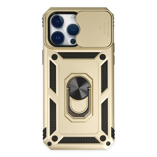 Apple iPhone 14 Pro Max Kılıf Pars Lens Yüzüklü Silikon - Gold
