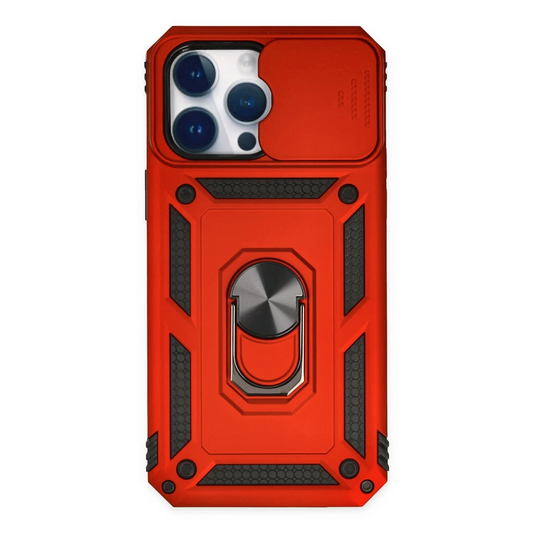 Apple iPhone 14 Pro Max Kılıf Pars Lens Yüzüklü Silikon - Kırmızı