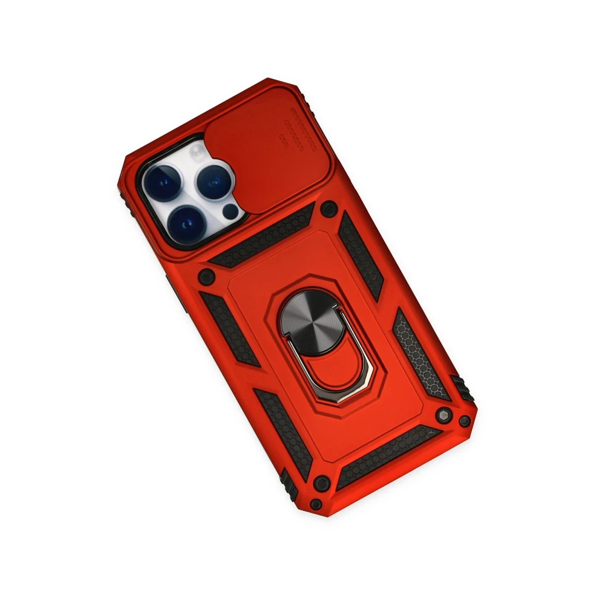 Apple iPhone 14 Pro Max Kılıf Pars Lens Yüzüklü Silikon - Kırmızı