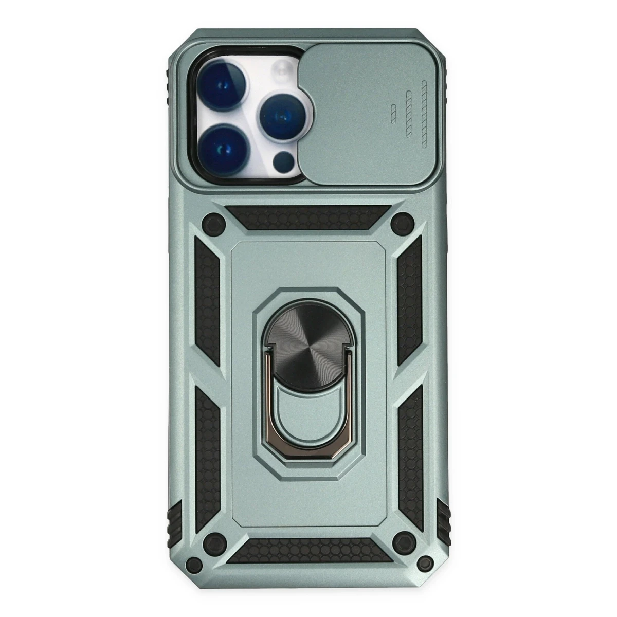 Apple iPhone 14 Pro Max Kılıf Pars Lens Yüzüklü Silikon - Yeşil