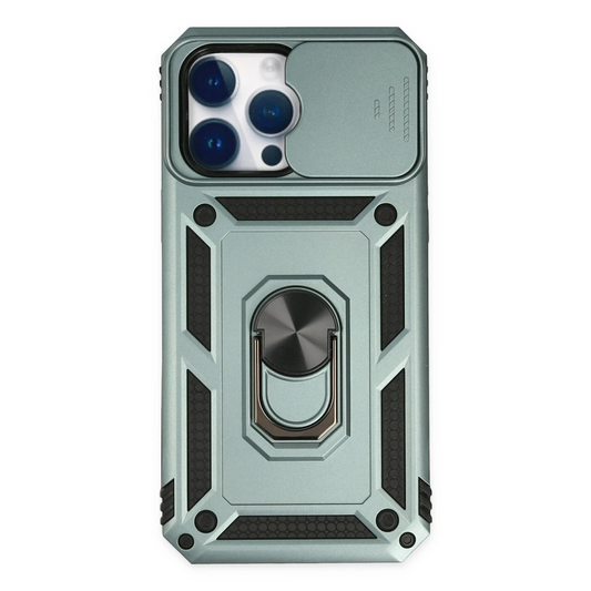 Apple iPhone 14 Pro Max Kılıf Pars Lens Yüzüklü Silikon - Yeşil