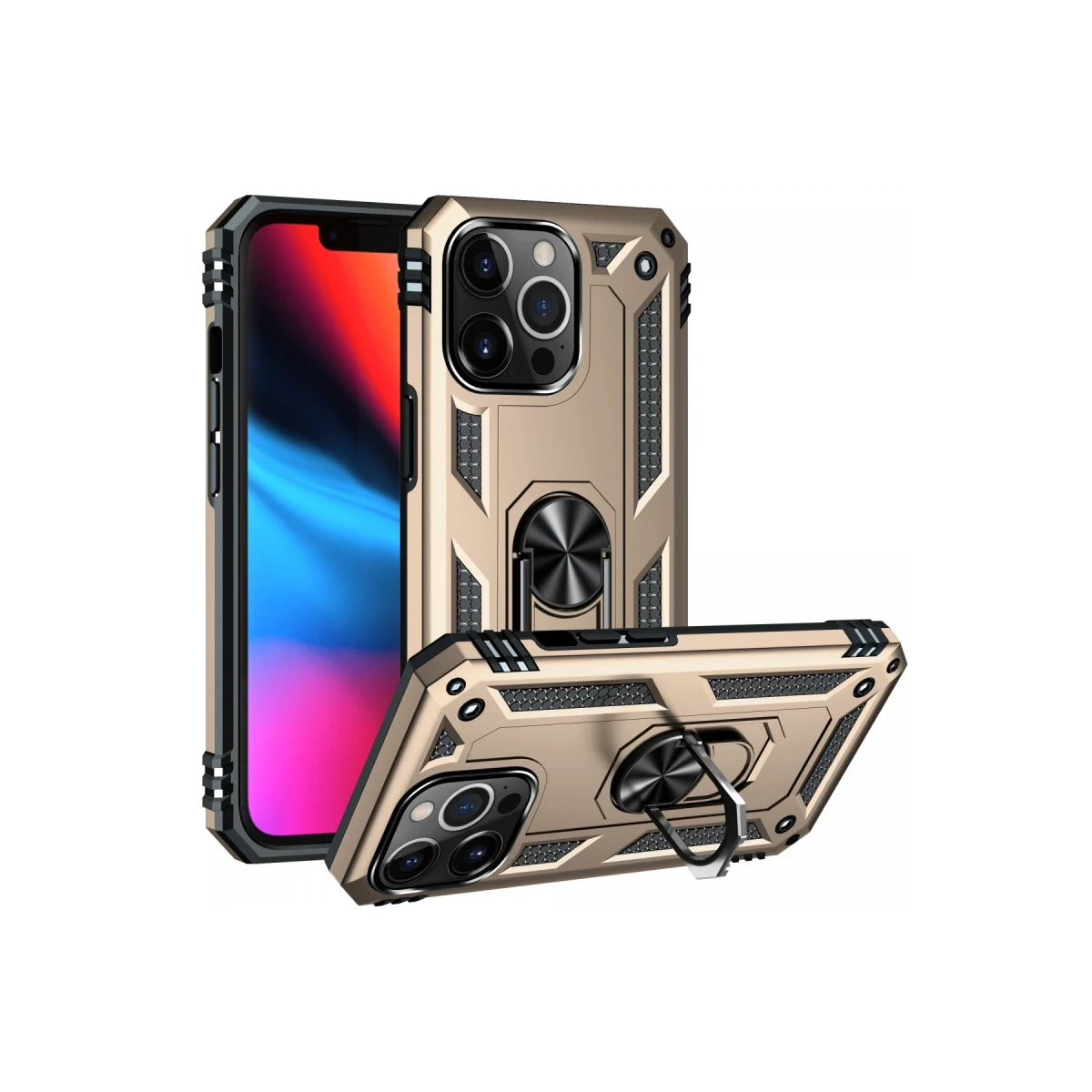 Apple iPhone 14 Pro Max Kılıf Sofya Yüzüklü Silikon Kapak - Gold