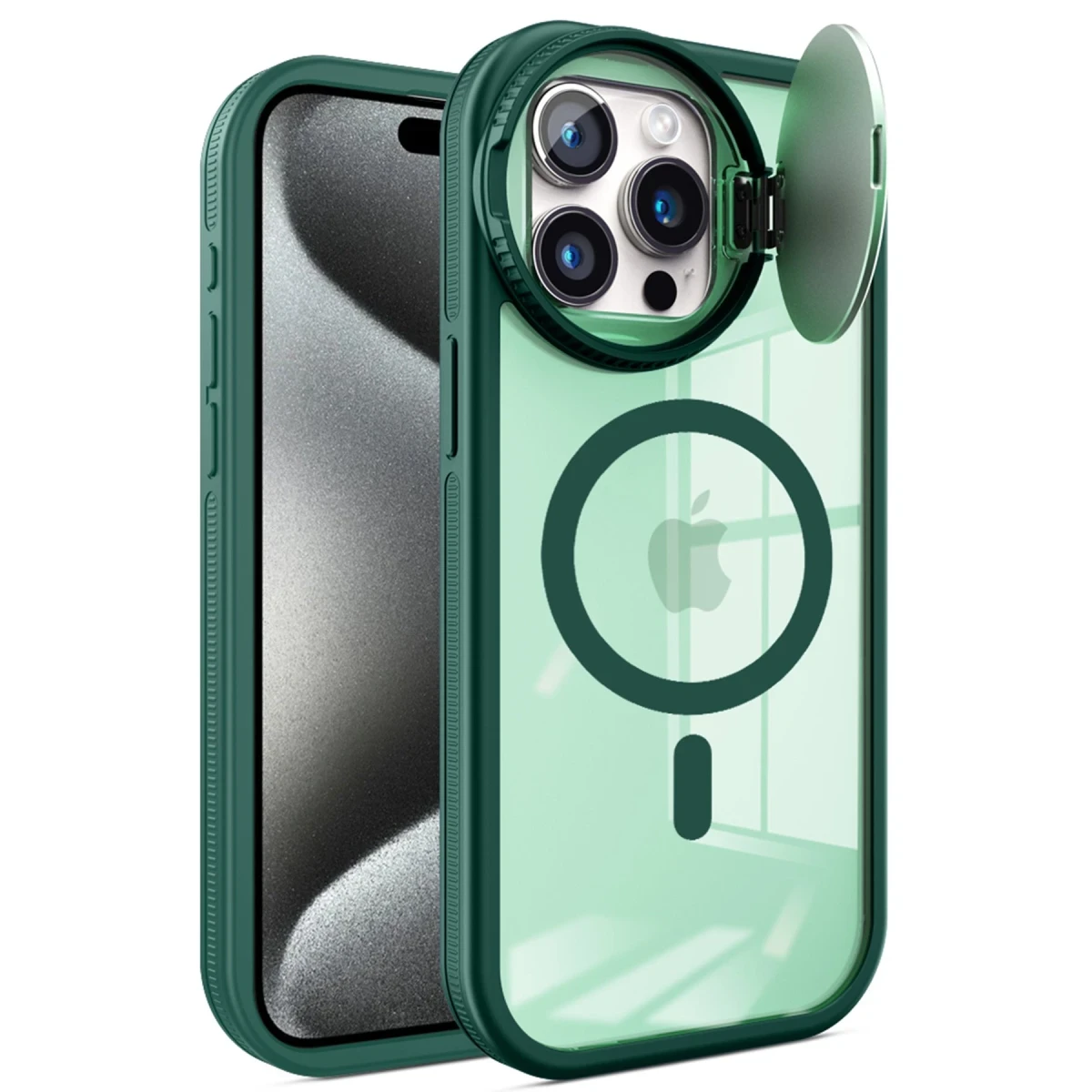 Apple iPhone 14 Pro Max Kılıf Teleskop Lens Magsafe Silikon Kapak - Koyu Yeşil