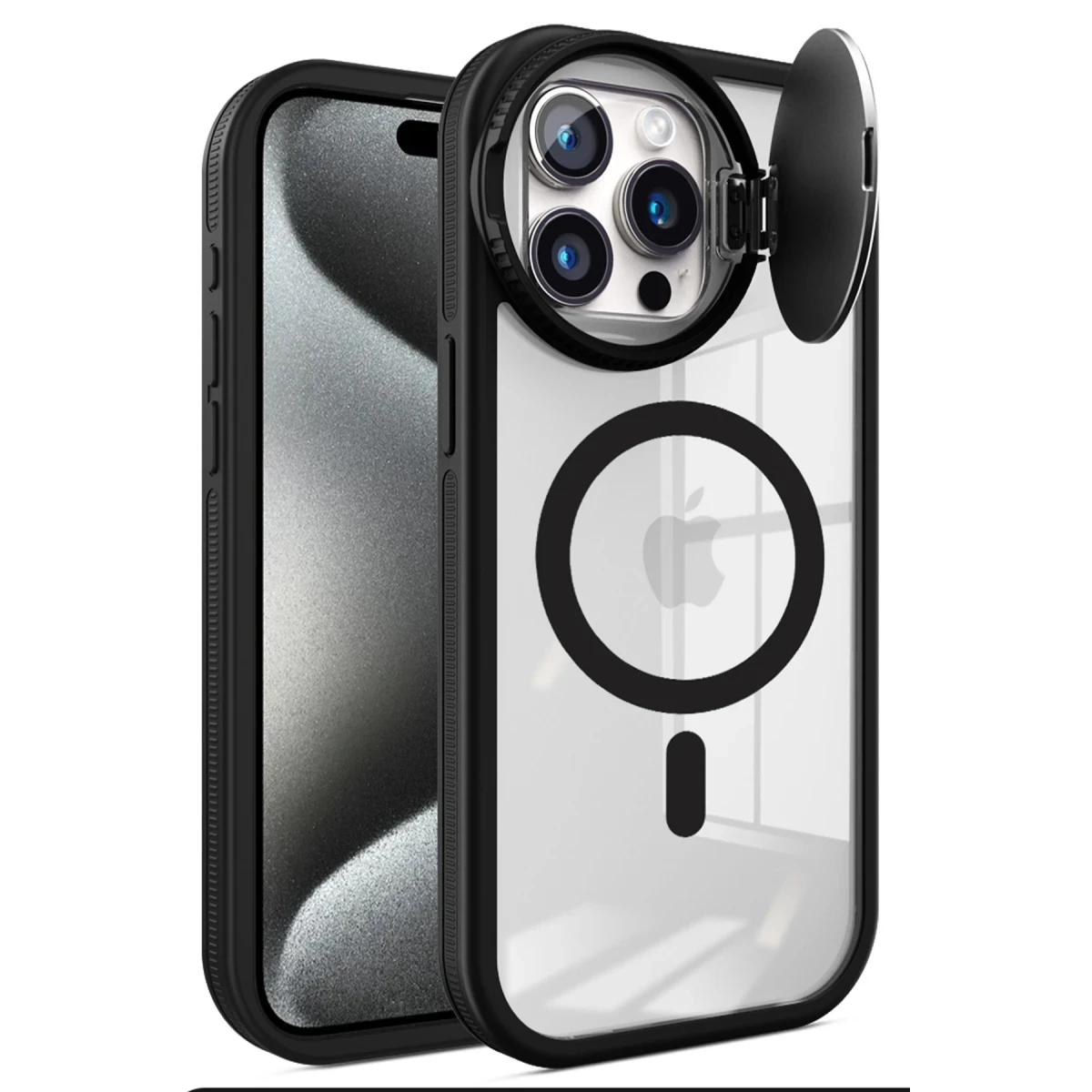 Apple iPhone 14 Pro Max Kılıf Teleskop Lens Magsafe Silikon Kapak - Siyah